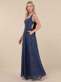 Jacquard Tie-Back Maxi Dress with Pockets