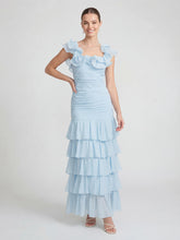 Chiffon pleated ruffle maxi dress