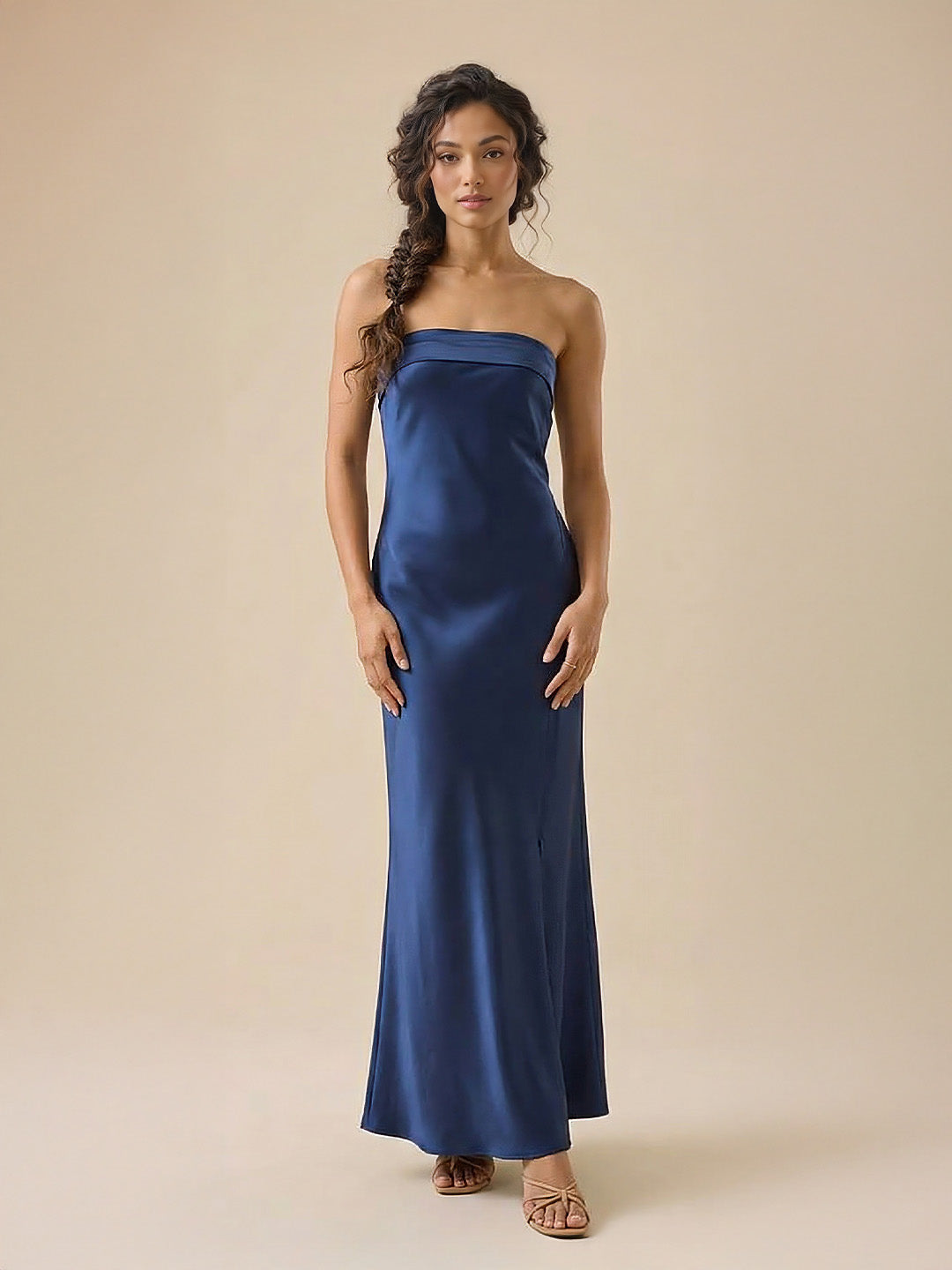 Sleek Strapless Bodycon Satin Maxi Dress