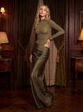 Mesh Bodysuit & Pleated Satin Cut-out Maxi Dress