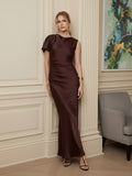 Asymmetrical Hammered Satin Draped Maxi Dress
