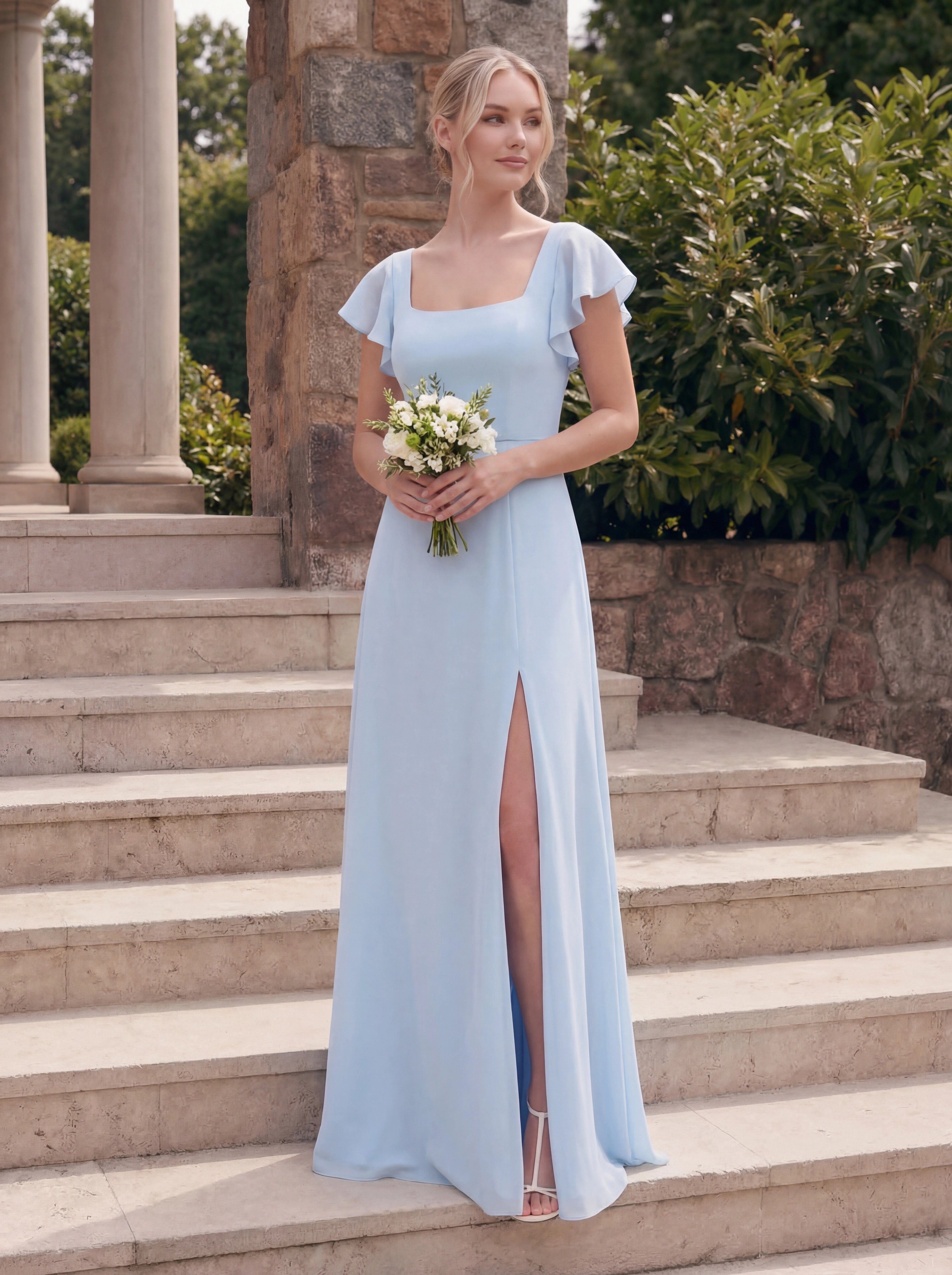 Delicate Halter Tie-back A-Line Ruffled Chiffon Dress