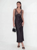 Elegant Lace-Paneled Satin Midi Dress