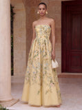 Bandeau Embroidered Tulle Evening Gown