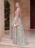 3D Floral Appliqués Strapless Evening Gown