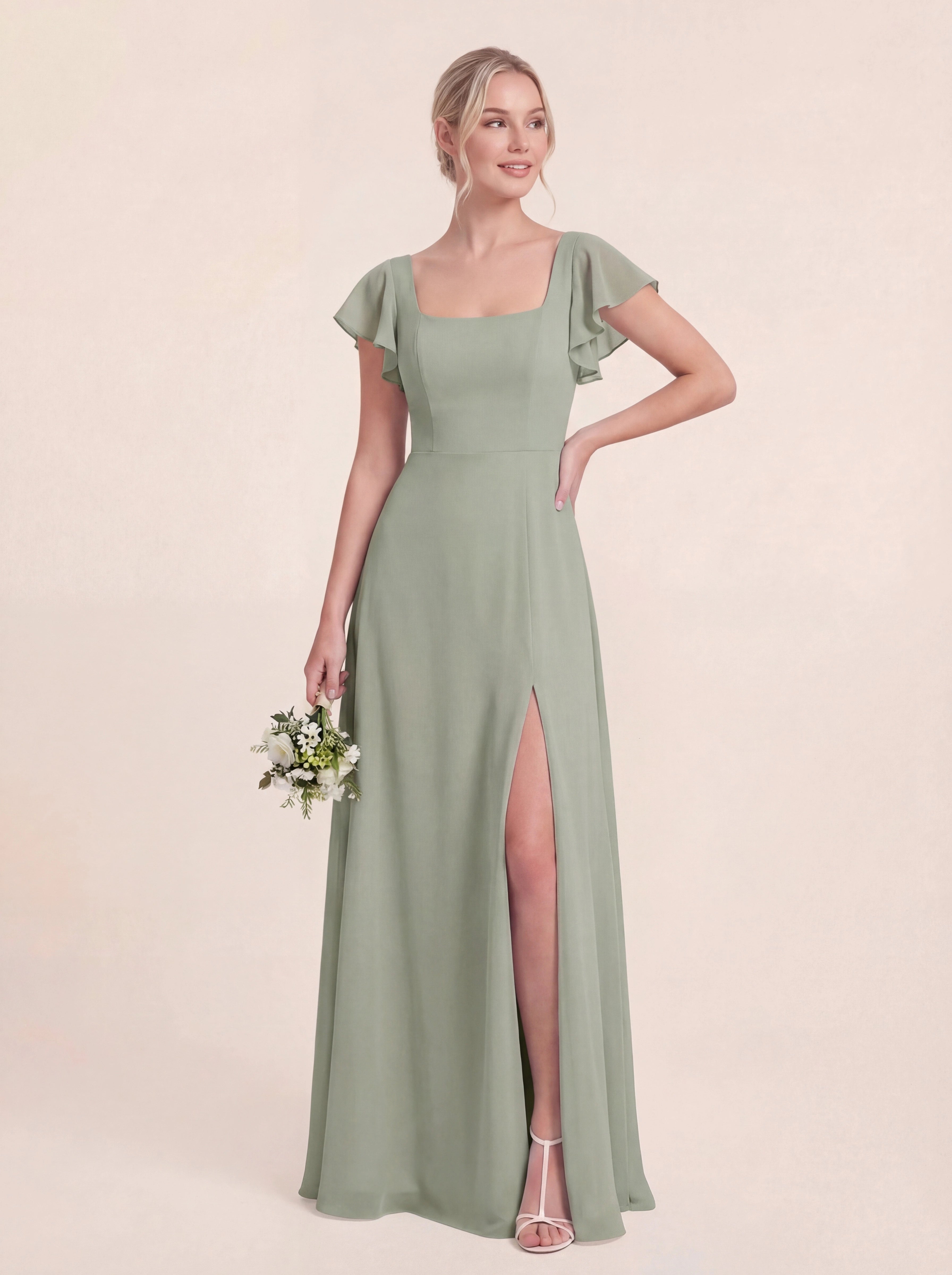 Delicate Halter Tie-back A-Line Ruffled Chiffon Dress