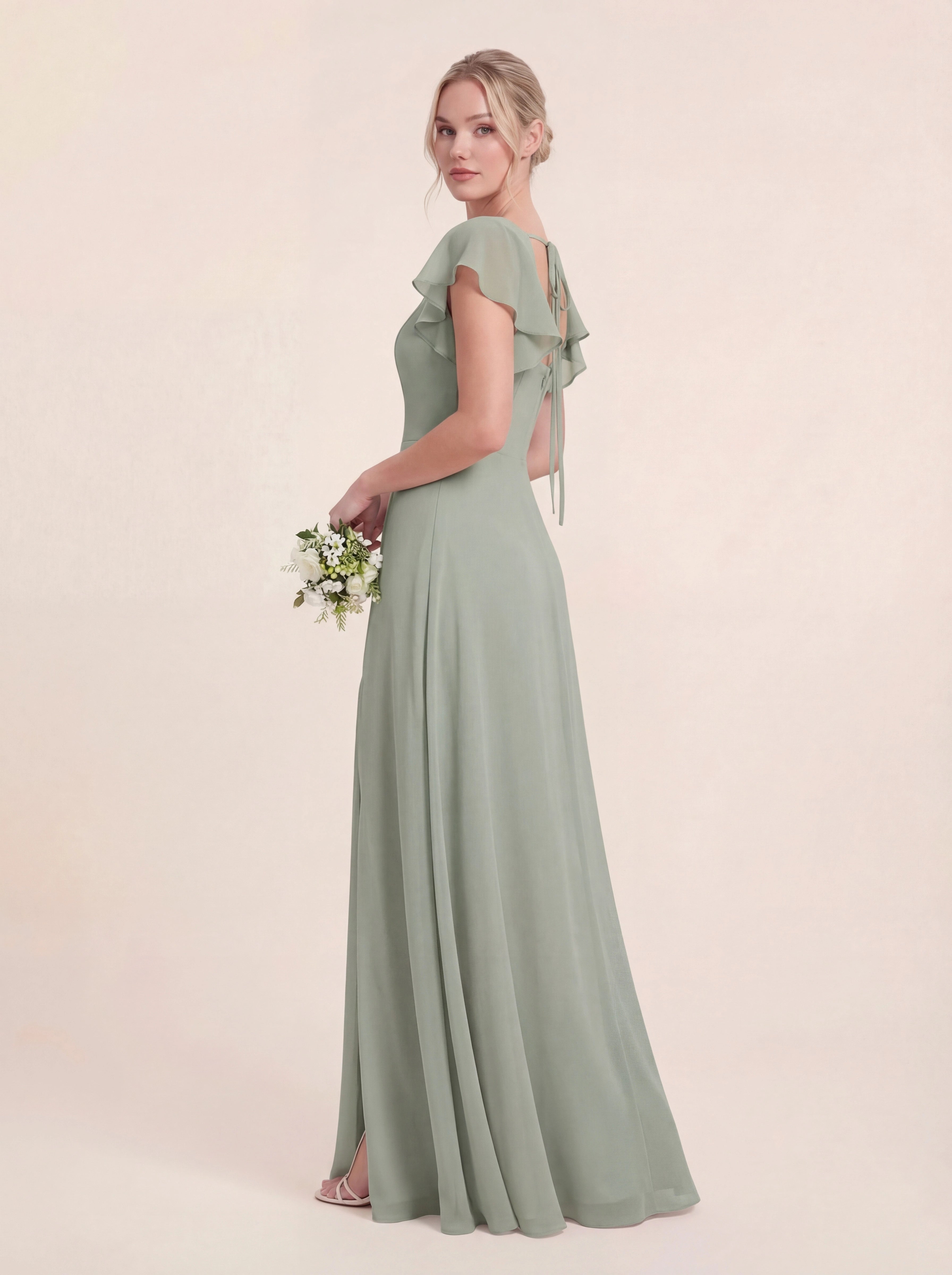 Delicate Halter Tie-back A-Line Ruffled Chiffon Dress
