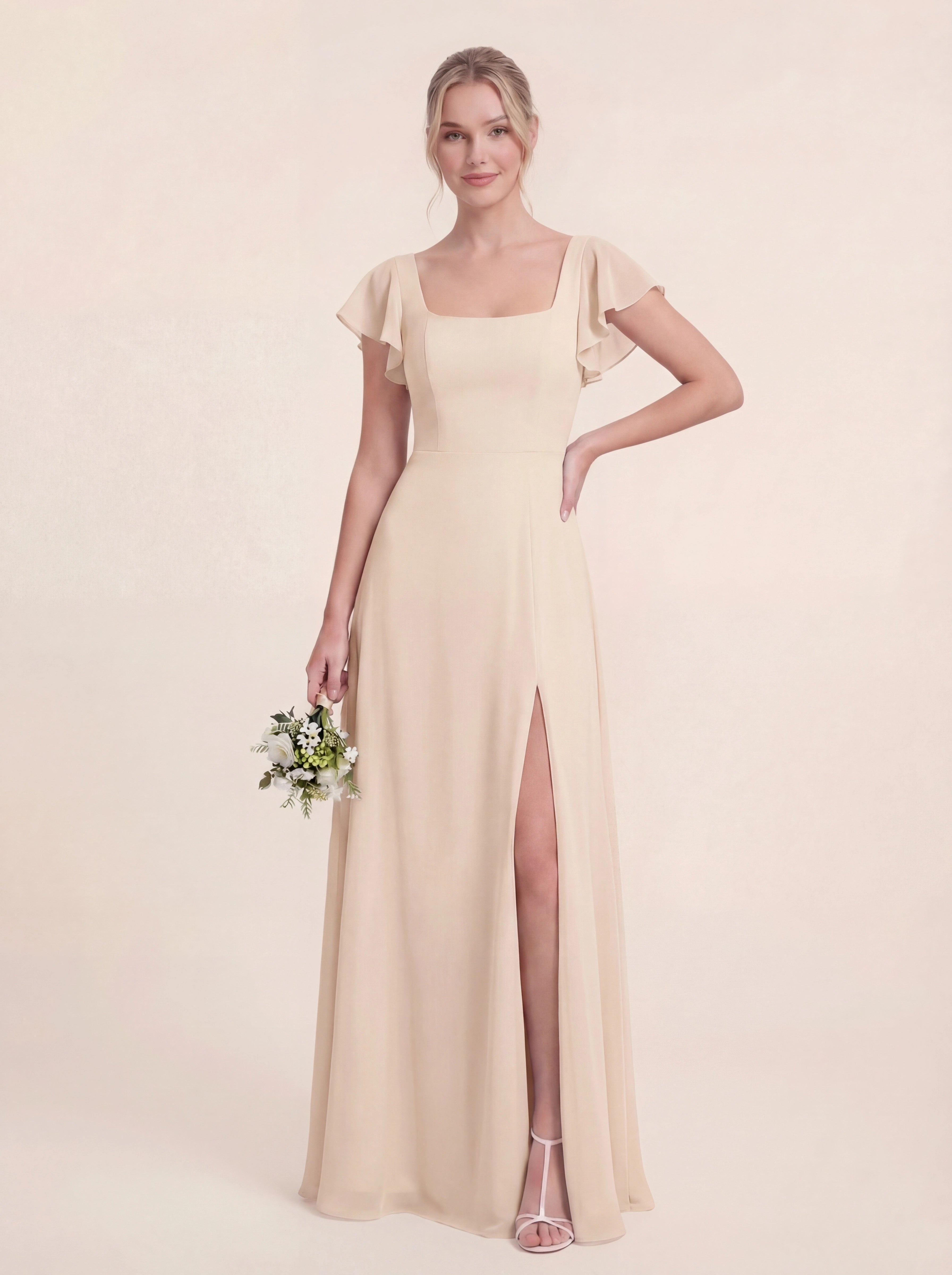 Delicate Halter Tie-back A-Line Ruffled Chiffon Dress