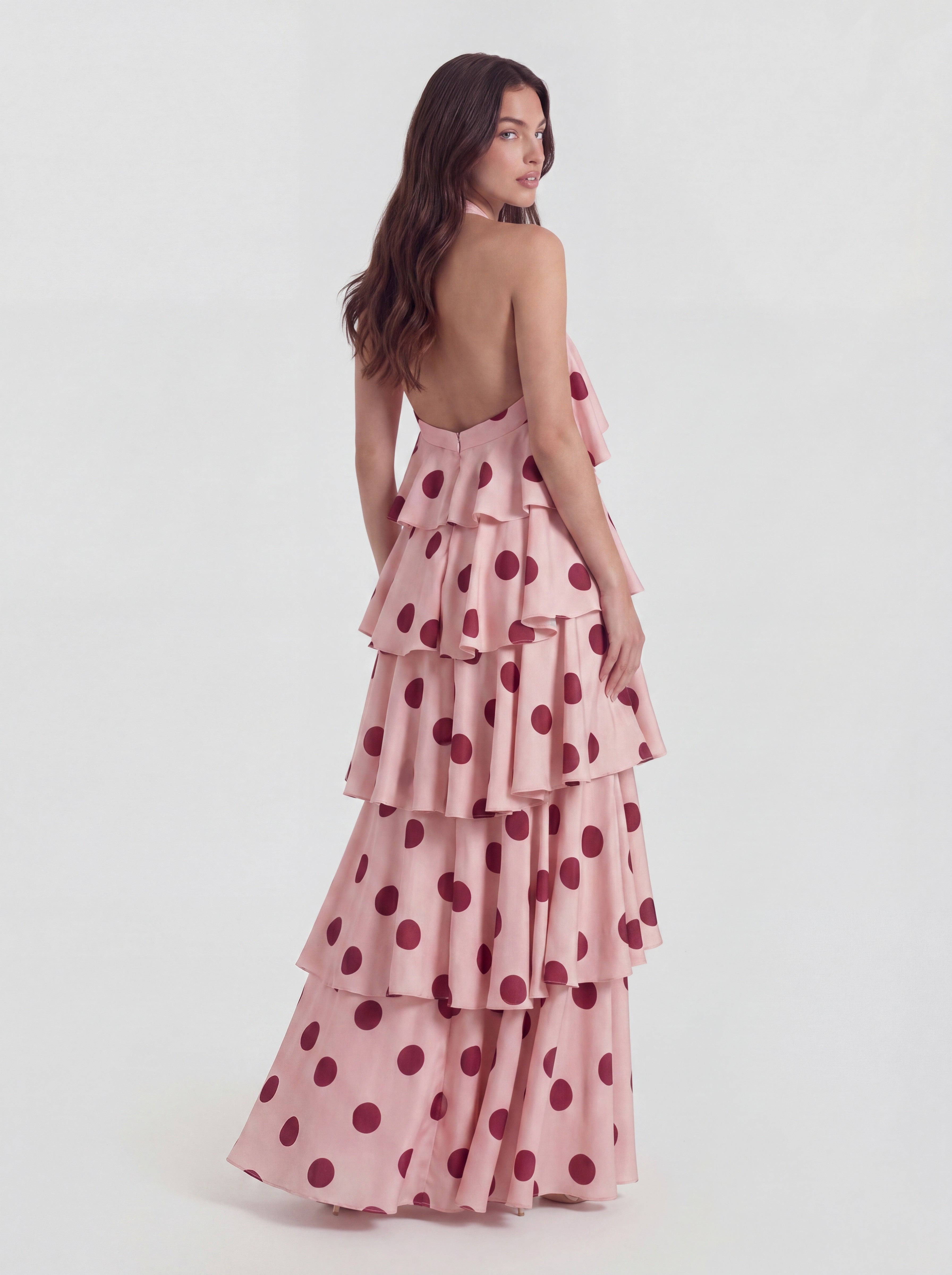 Tiered Ruffle Polka Dot Stain Gown