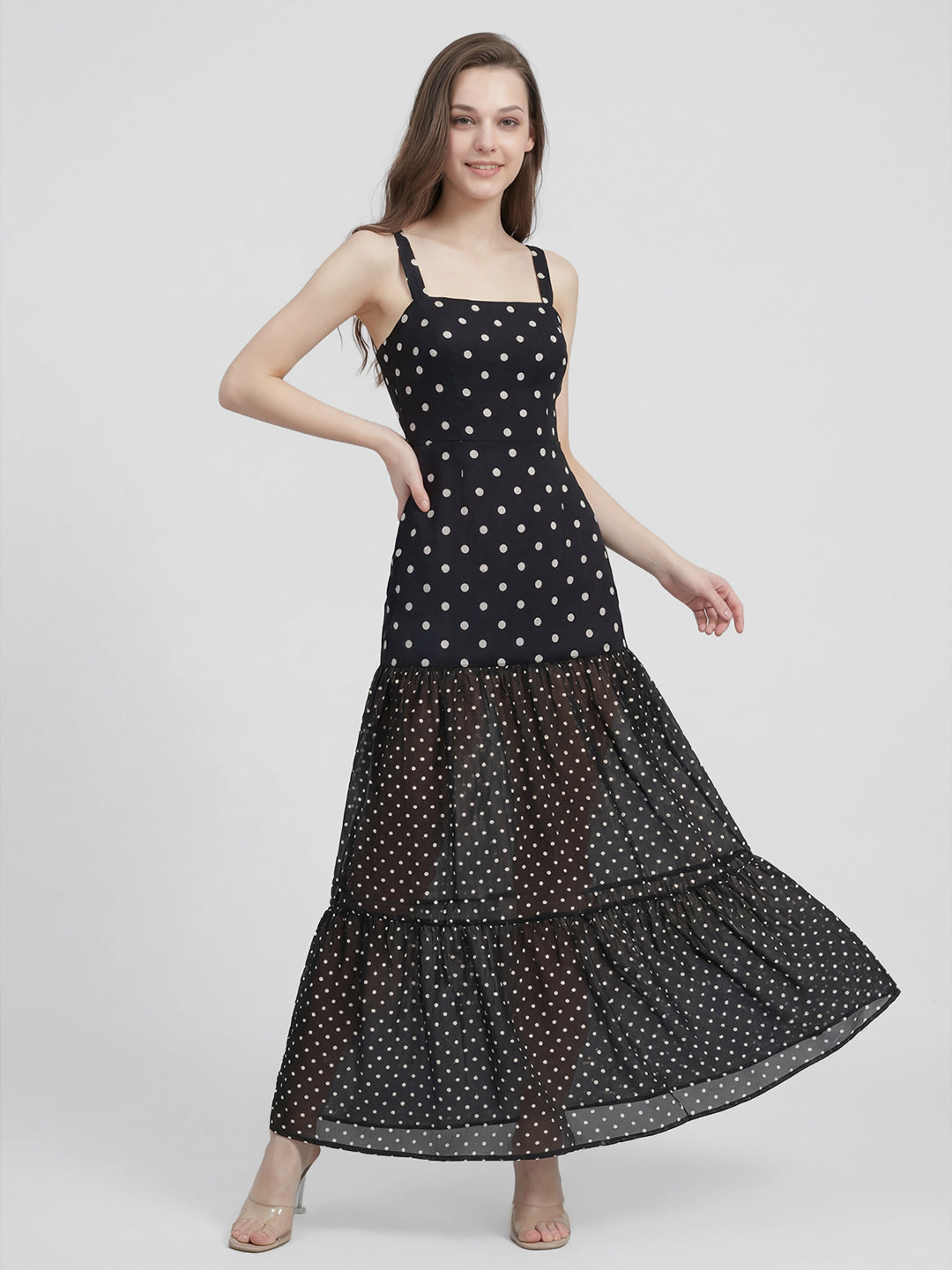 Polka Sheer Bottom Maxi Dress