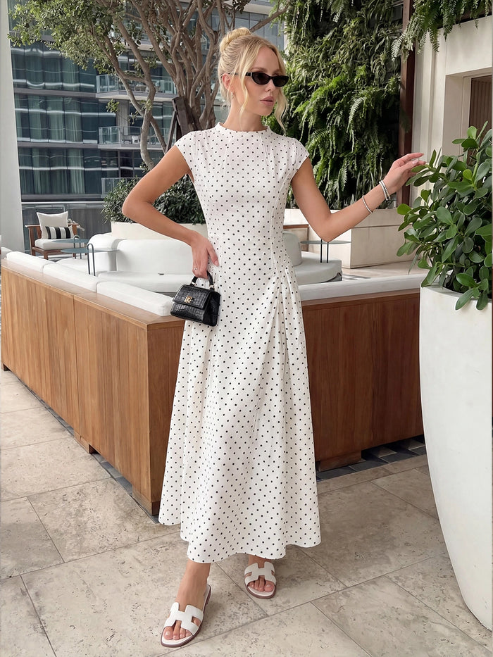 Polka Dot Cap Sleeve Drop-Waist Maxi Dress