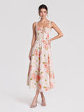 Floral Corset Lace Trim Midi Dress