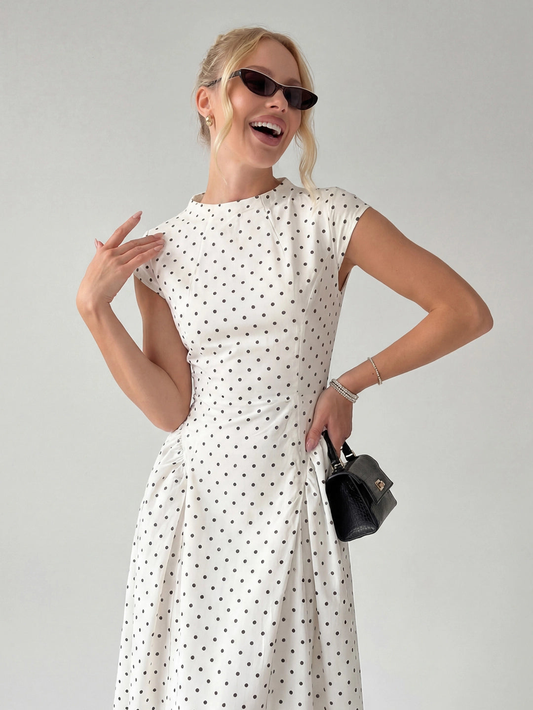 Polka Dot Cap Sleeve Drop-Waist Maxi Dress