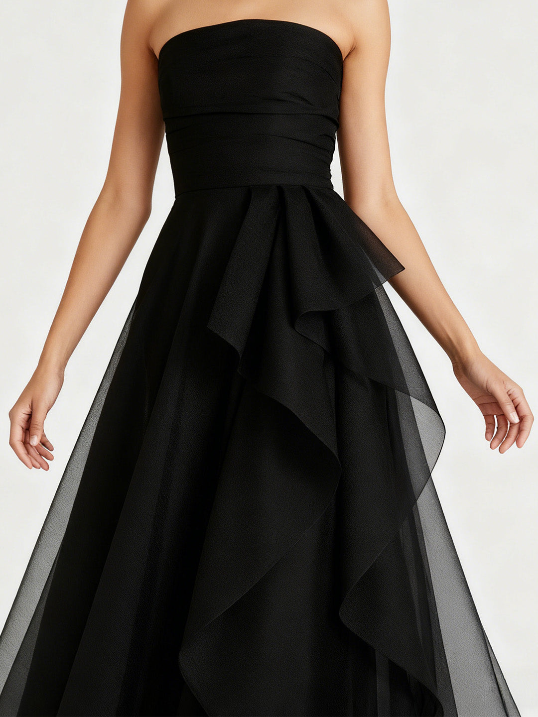 Elegant Strapless Organza Evening Gown
