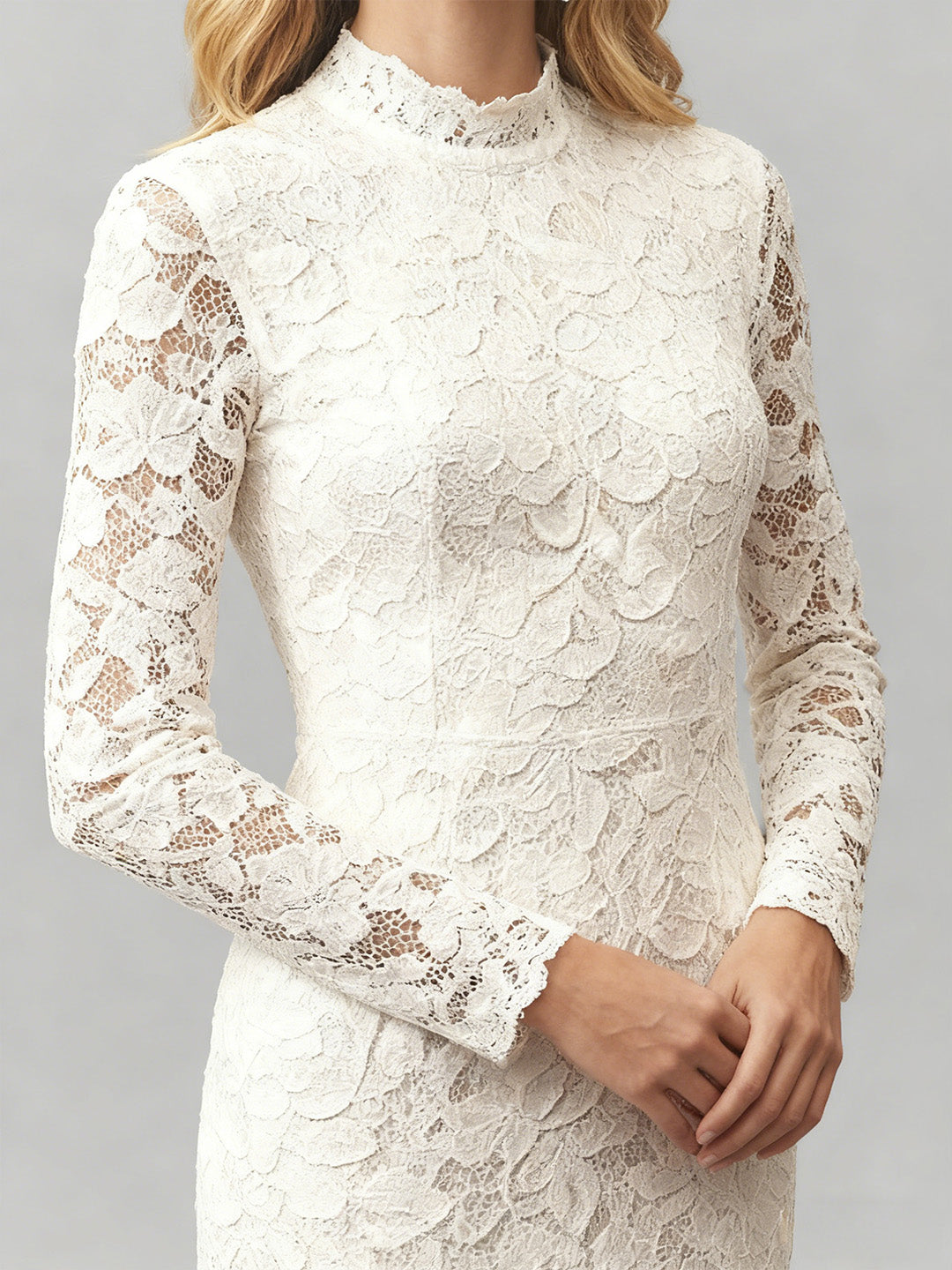 Long-Sleeve Low-Back Stretch Lace Maxi Dress