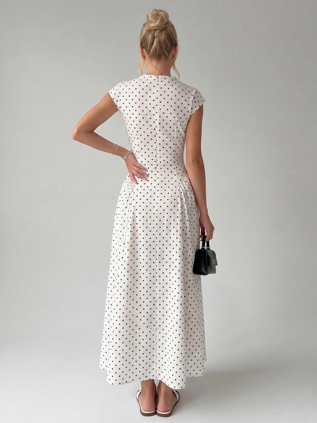 Polka Dot Cap Sleeve Drop-Waist Maxi Dress