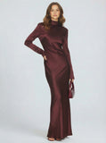 Backless High-Neck Satin Maxi Dress