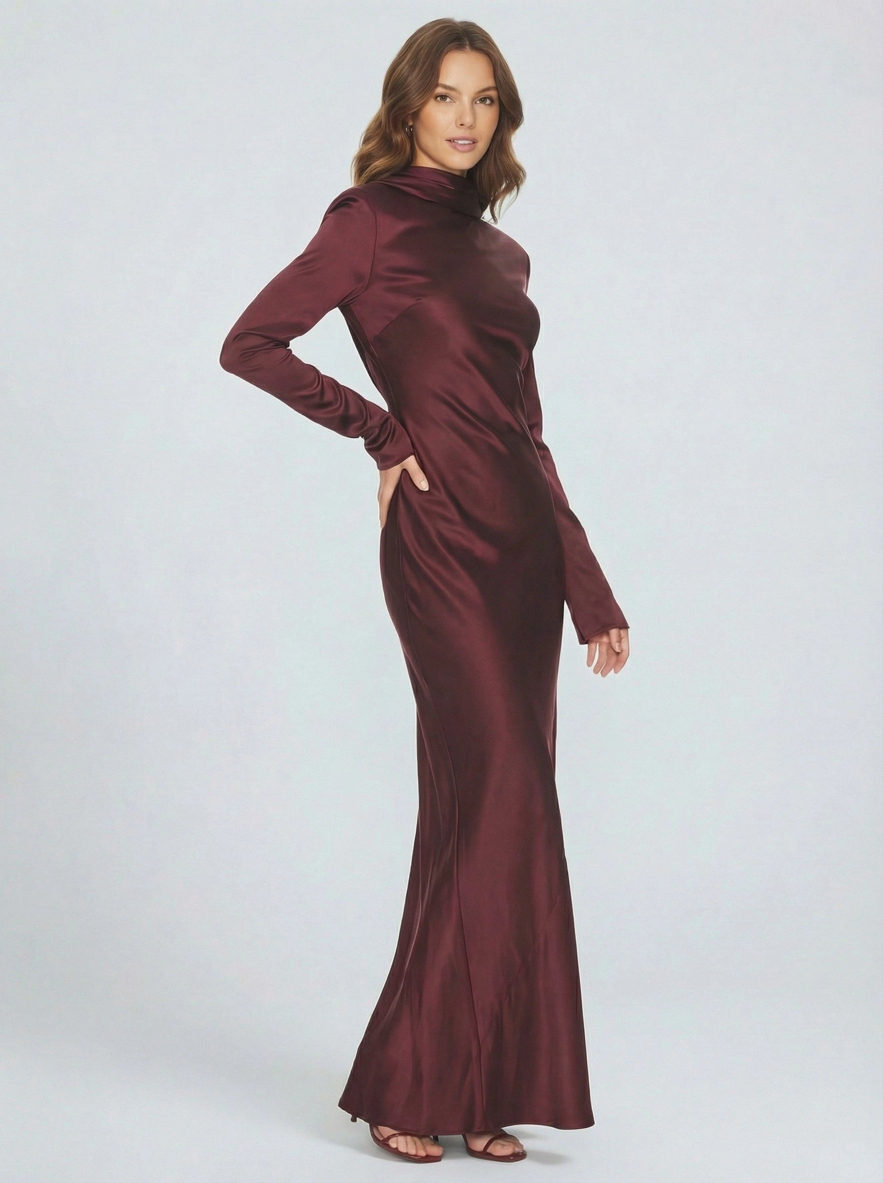 Backless High-Neck Satin Maxi Dress