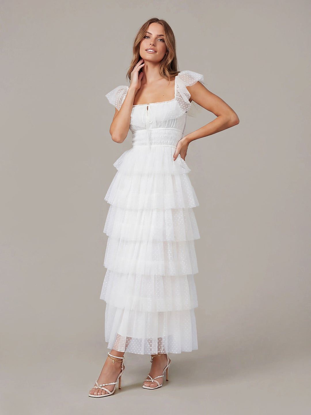 Layered ruffled tulle maxi dress