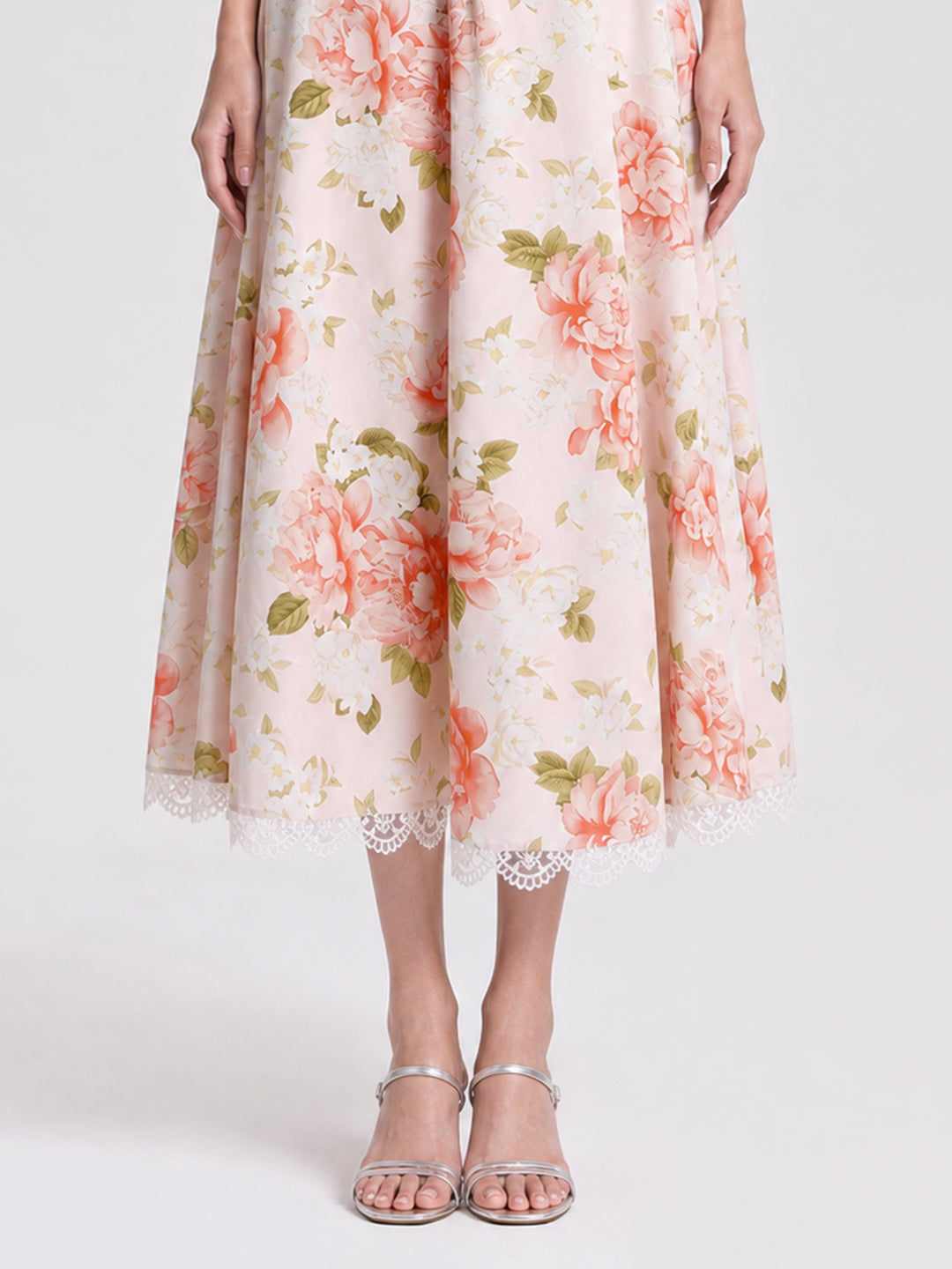Floral Corset Lace Trim Midi Dress