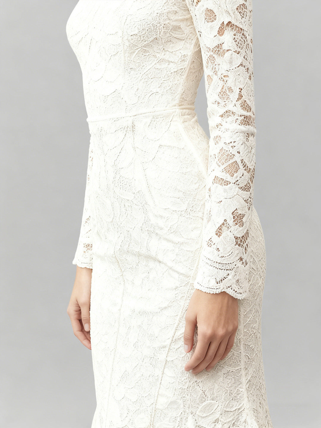 Long-Sleeve Low-Back Stretch Lace Maxi Dress