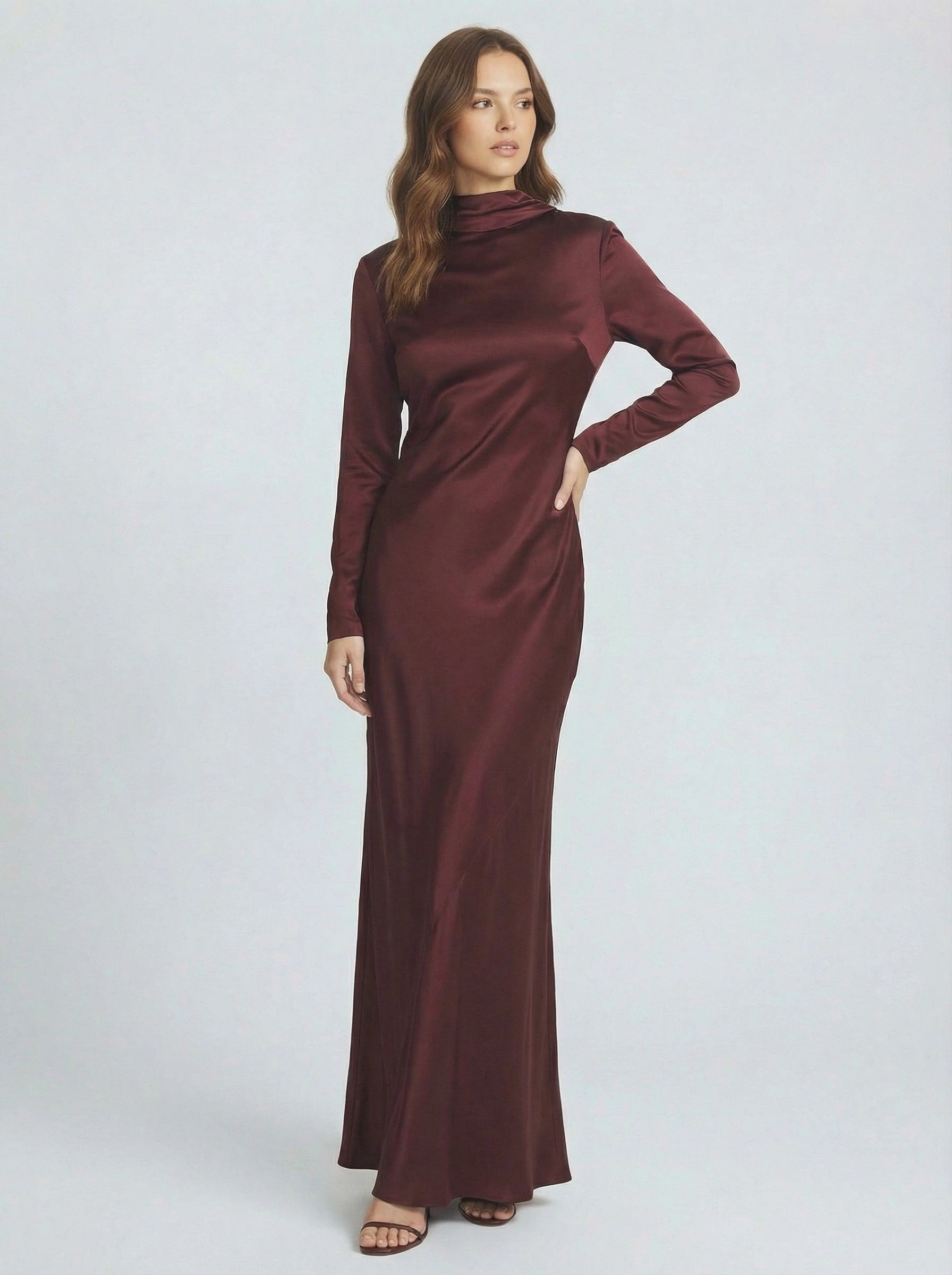 Backless High-Neck Satin Maxi Dress
