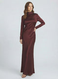 Backless High-Neck Satin Maxi Dress