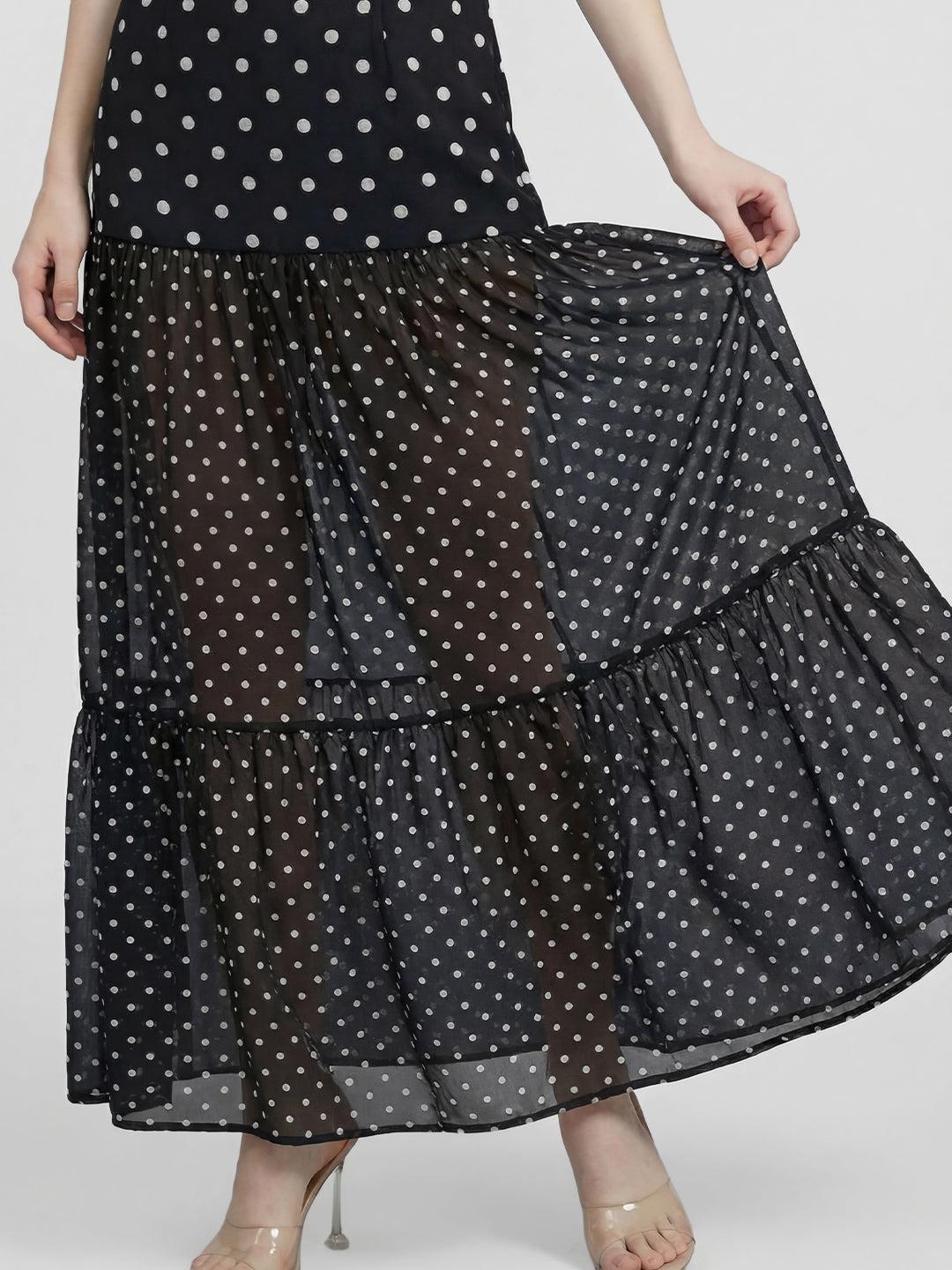 Polka Sheer Bottom Maxi Dress