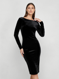 Velvet Backless Long Sleeve Midi Dress