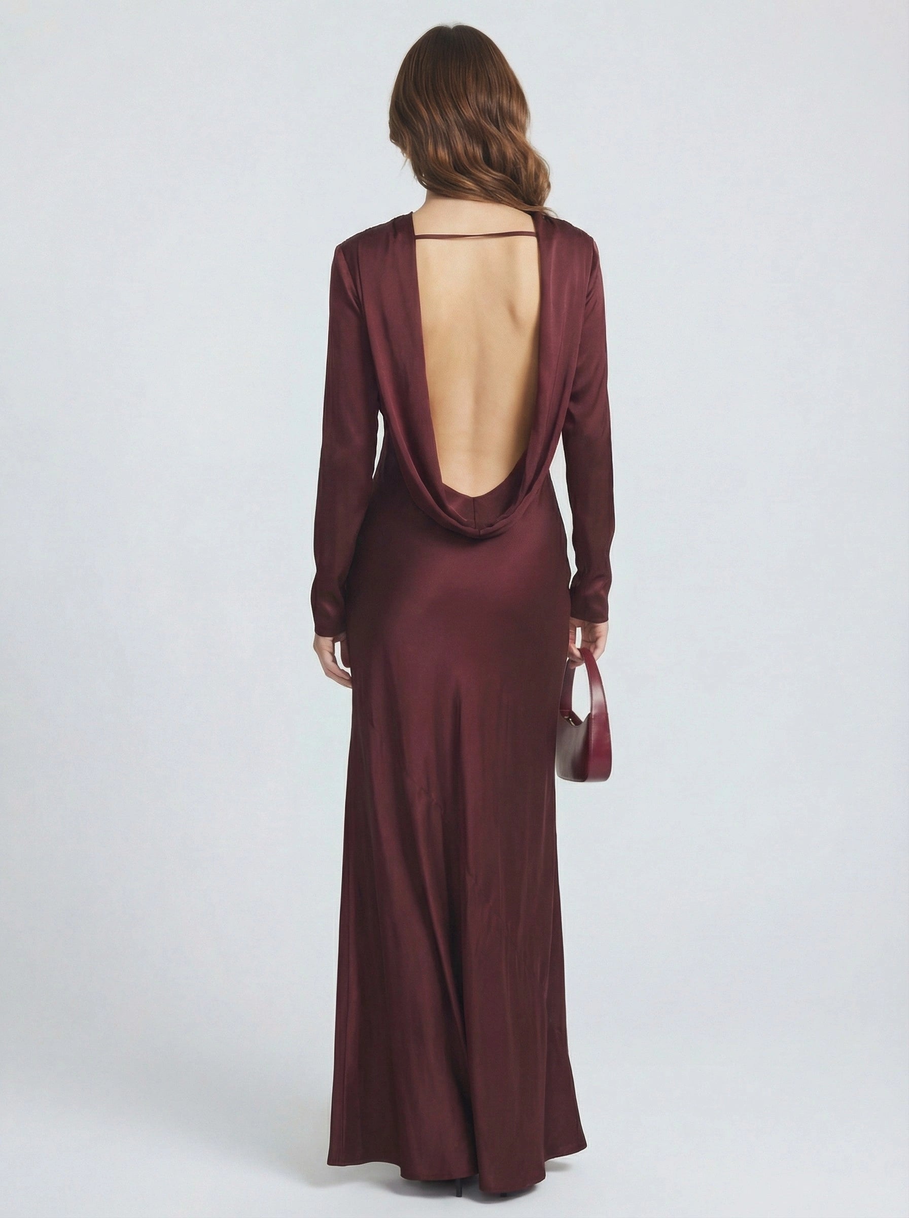 Backless High-Neck Satin Maxi Dress