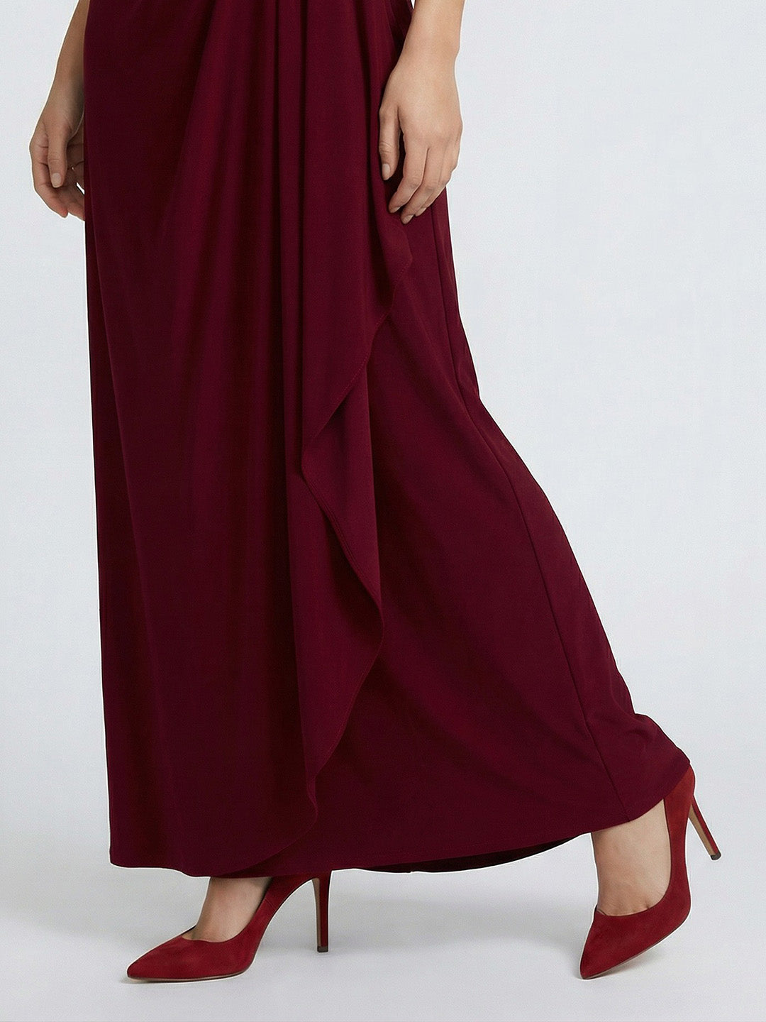 Luxurious High-Neck Ruched Draped Evening Gown