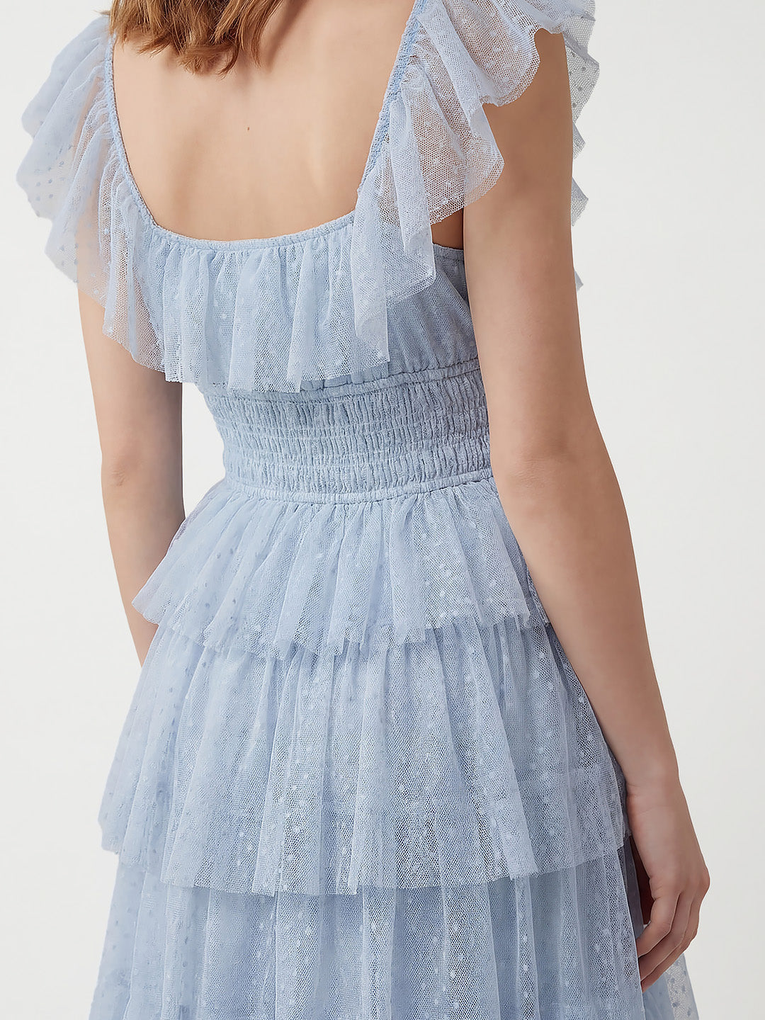 Layered ruffled tulle maxi dress