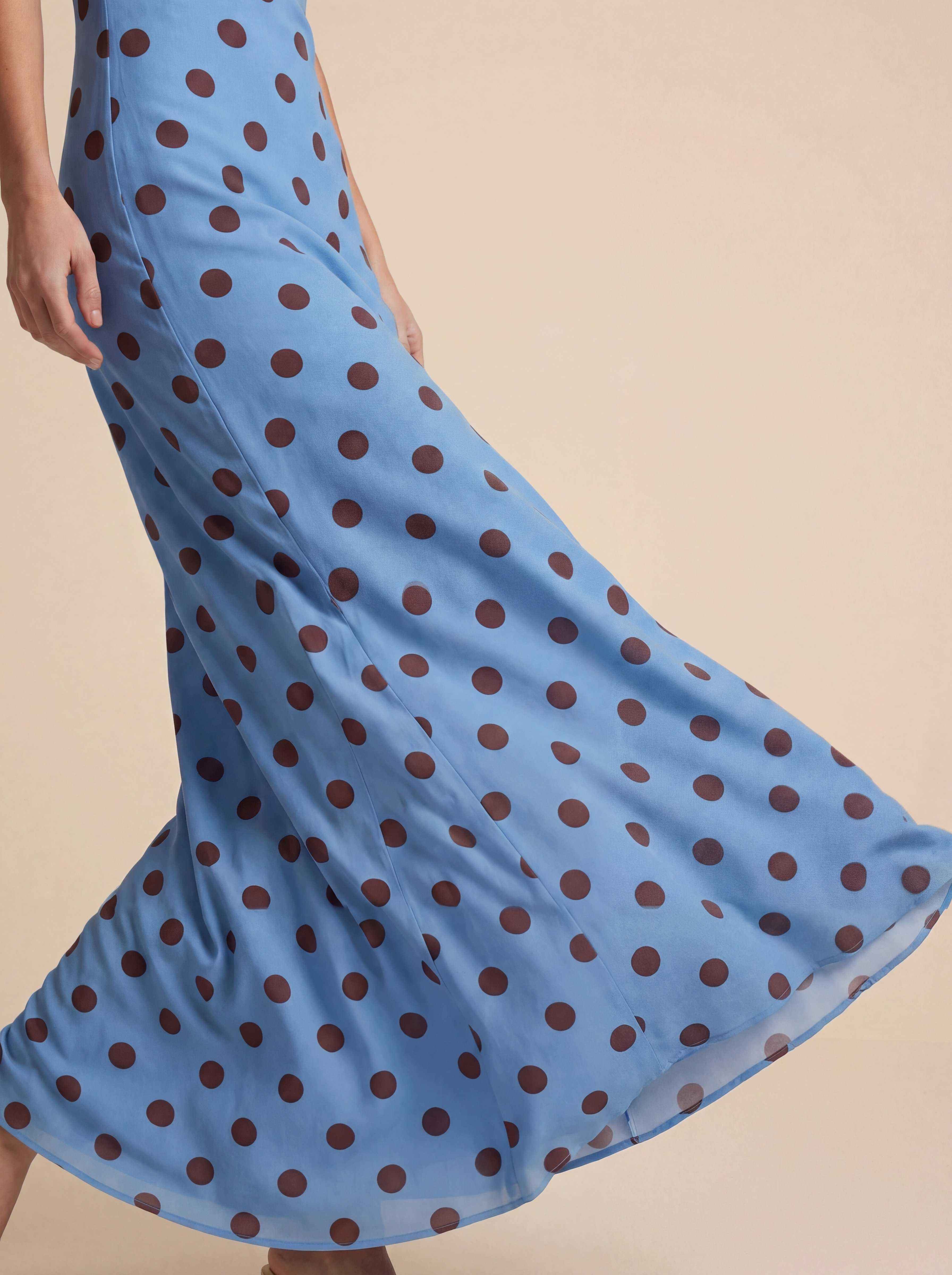 Strapless chiffon polka dot dress