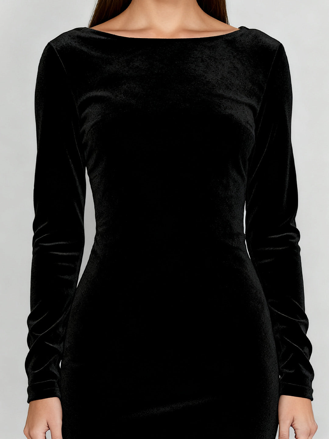 Velvet Backless Long Sleeve Midi Dress