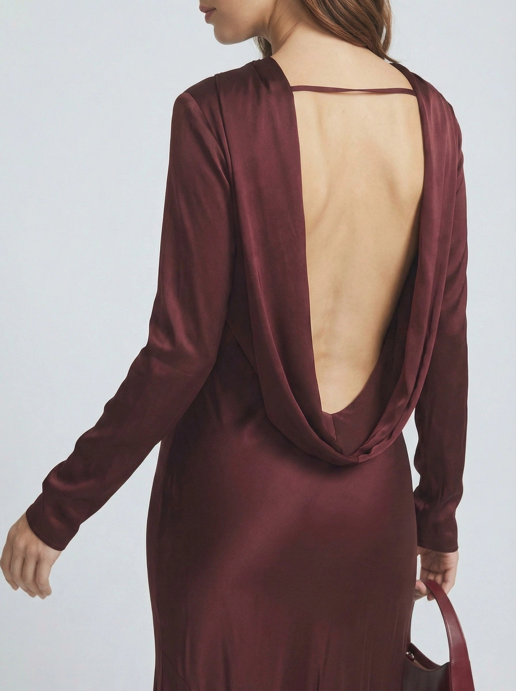 Backless High-Neck Satin Maxi Dress