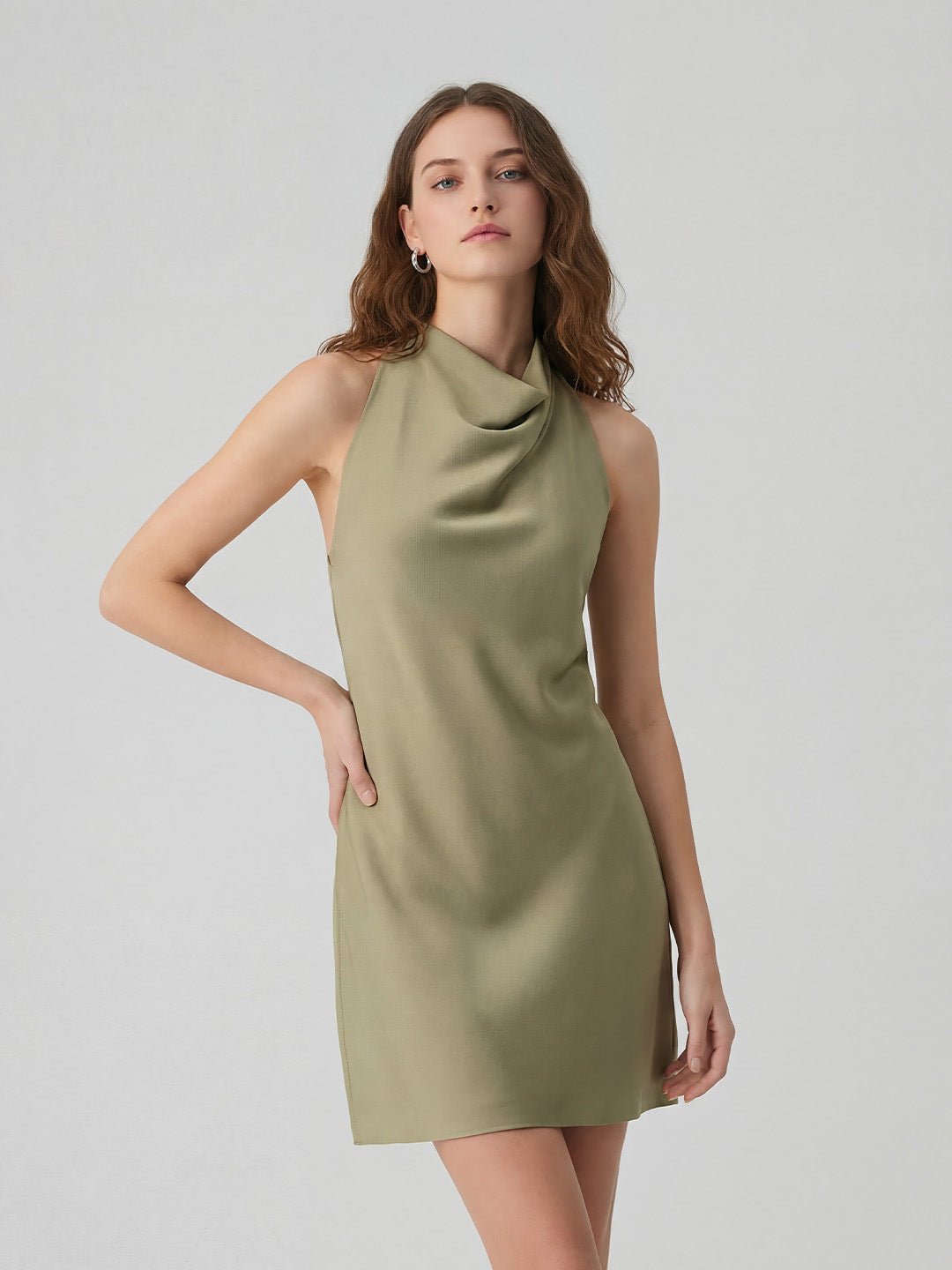Sleek Bias-Cut Satin Halterneck Mini Dress