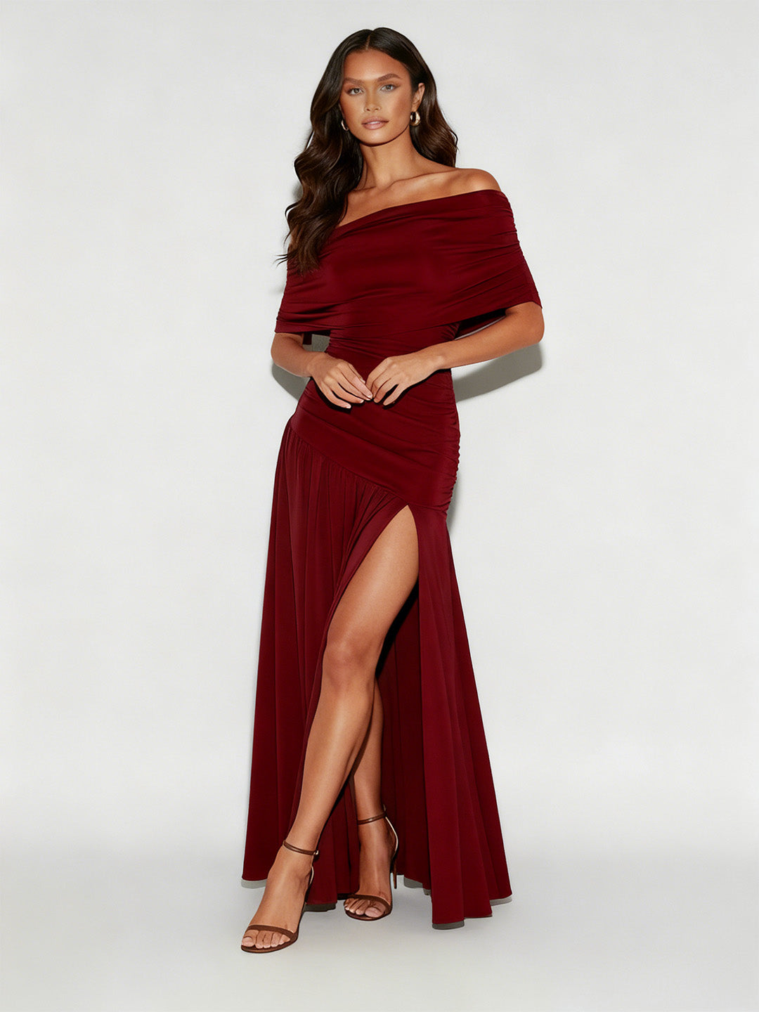 Bodycon Off-the-Shoulder Ruffle Maxi Dress