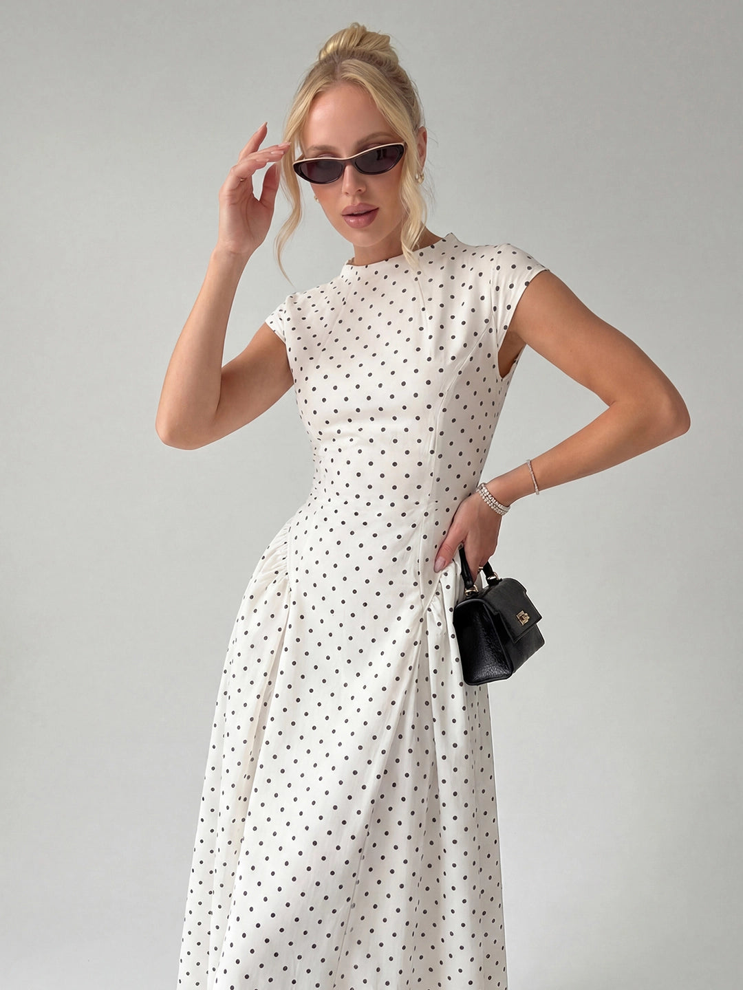 Polka Dot Cap Sleeve Drop-Waist Maxi Dress