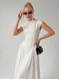 Polka Dot Cap Sleeve Drop-Waist Maxi Dress