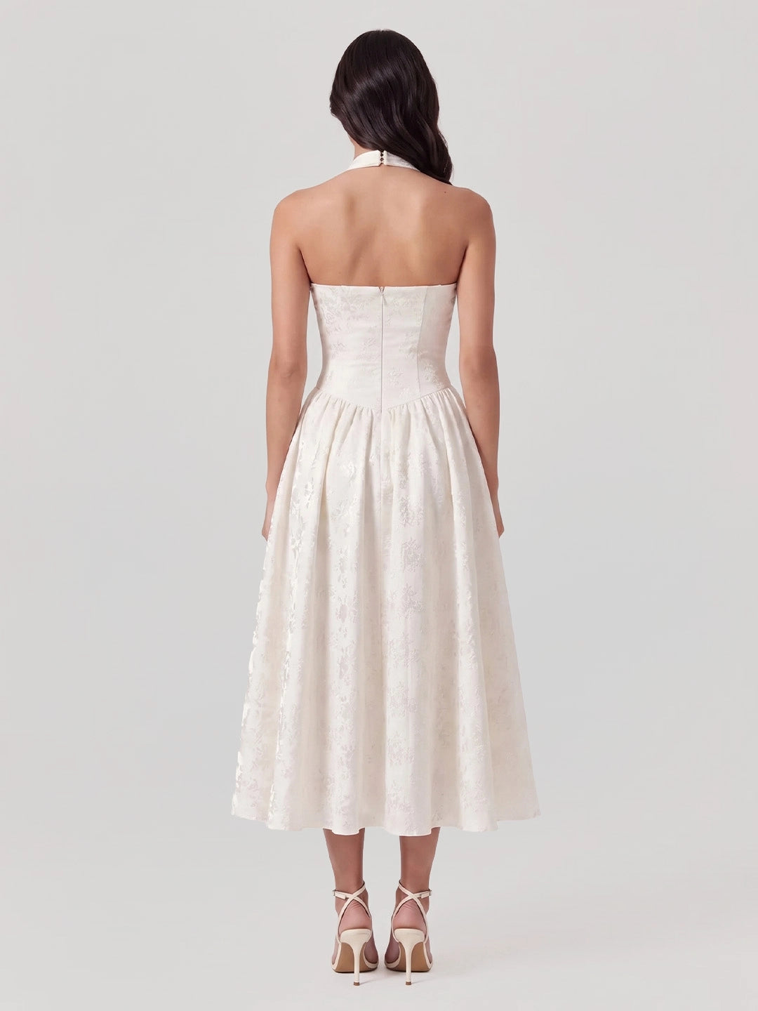 Embossed Jacquard Halter Midi Dress