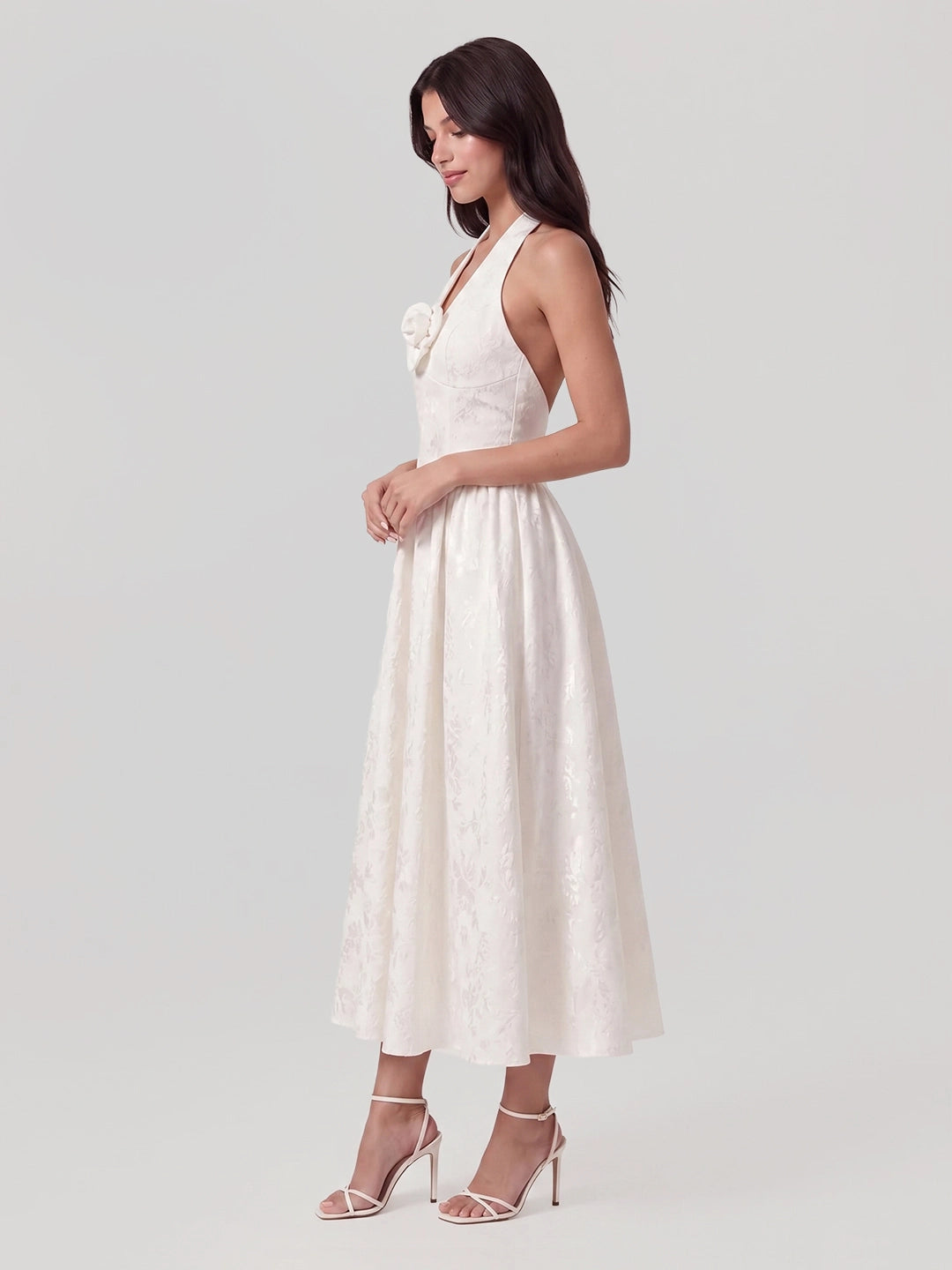 Embossed Jacquard Halter Midi Dress