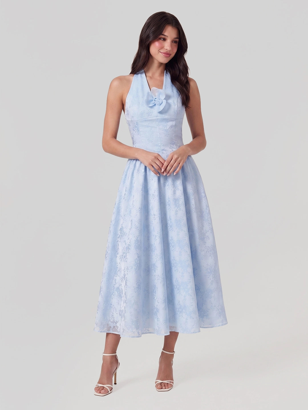 Embossed Jacquard Halter Midi Dress