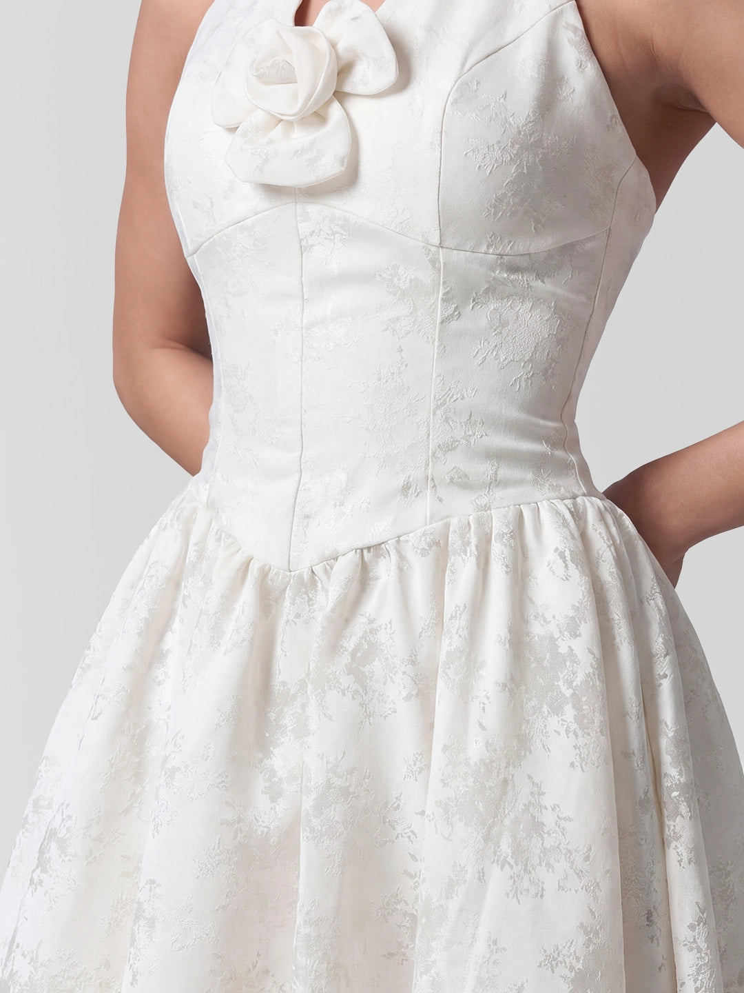 Embossed Jacquard Halter Midi Dress