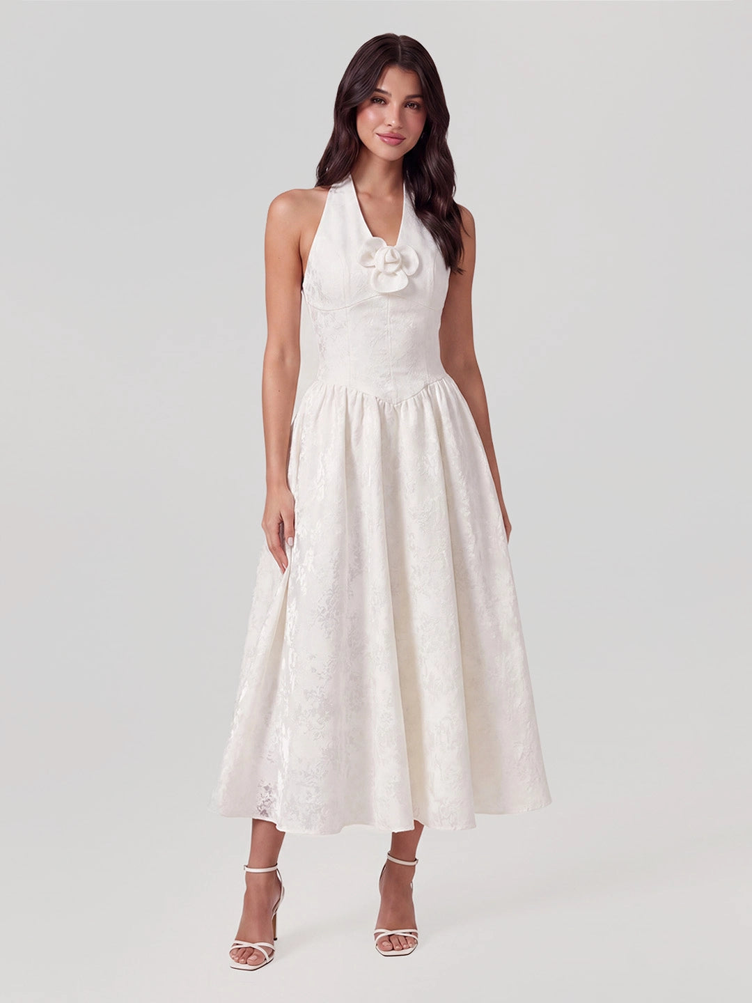 Embossed Jacquard Halter Midi Dress