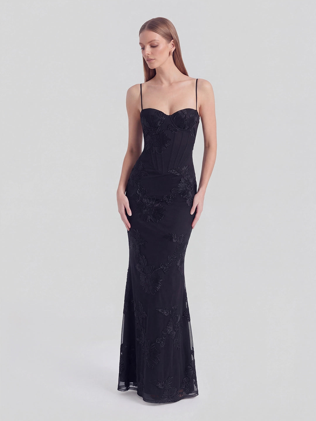 3D Floral-Embellished Corset Gown