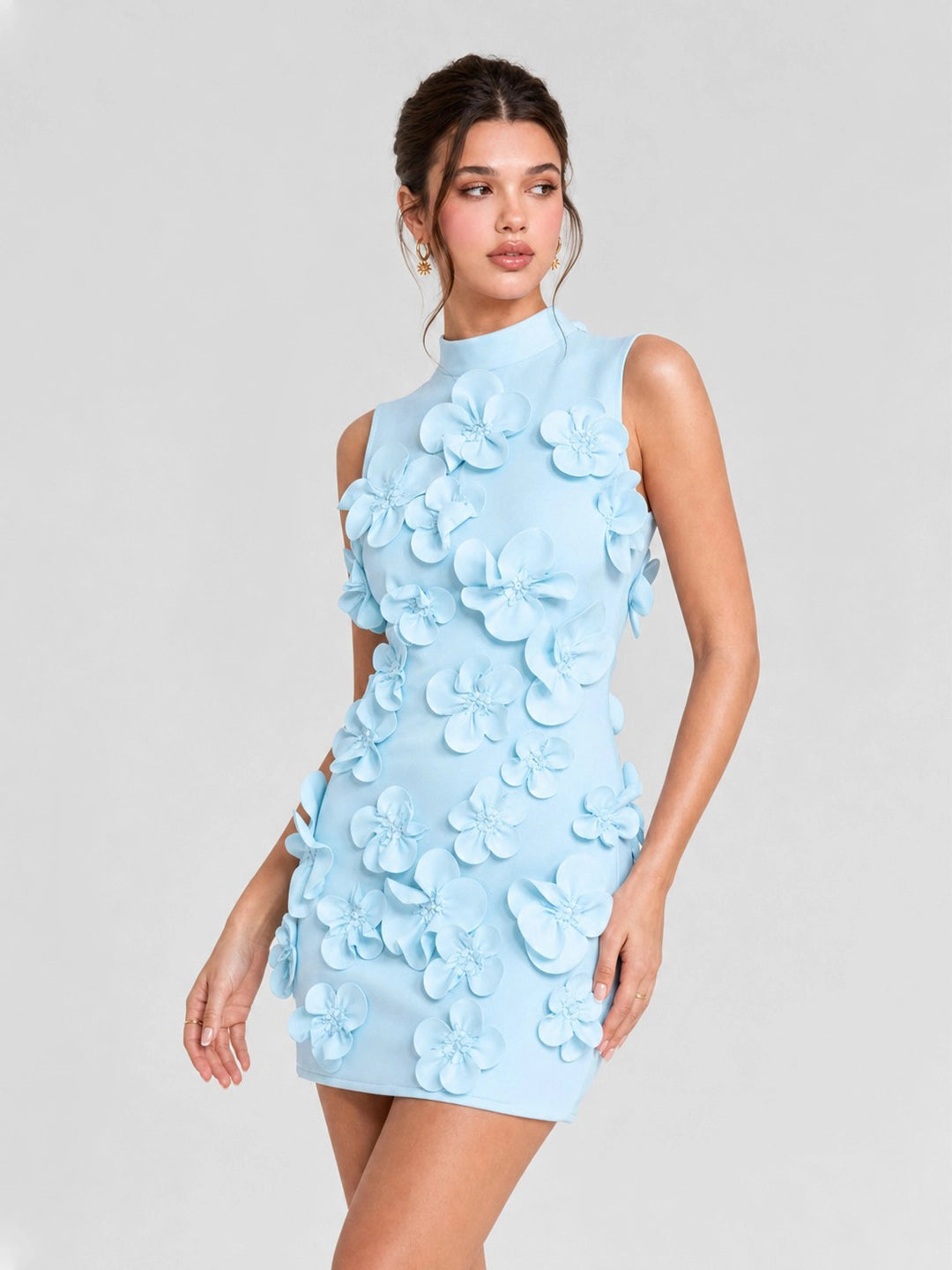3D Floral Applique Bodycon Mini Dress