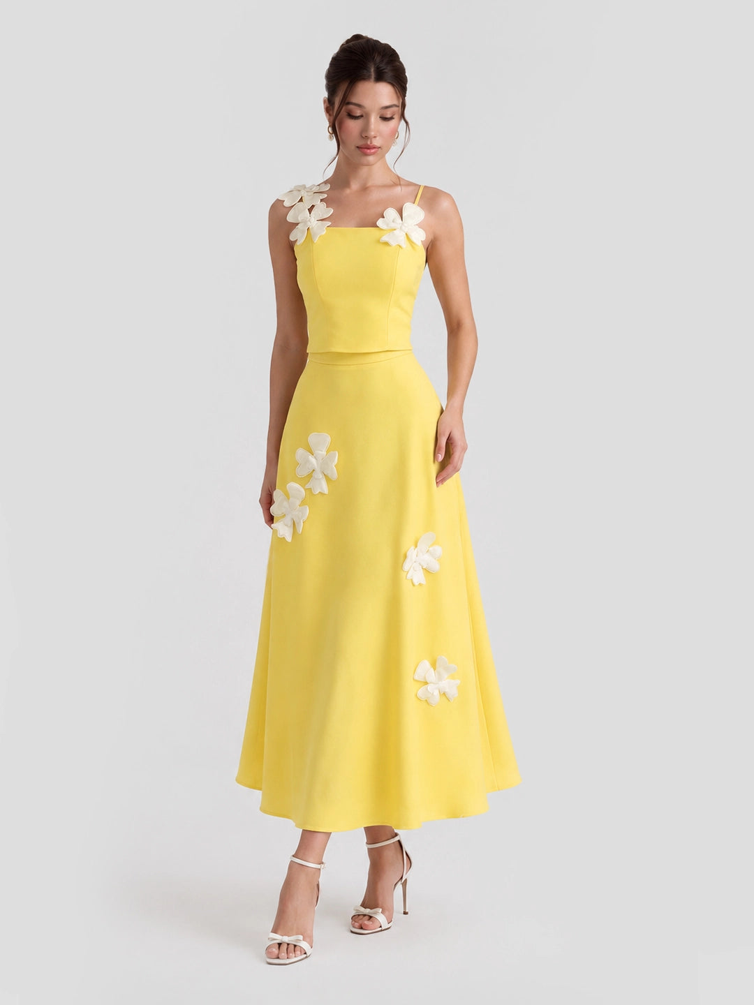 3D Floral Cami Top & Midi Skirt Set