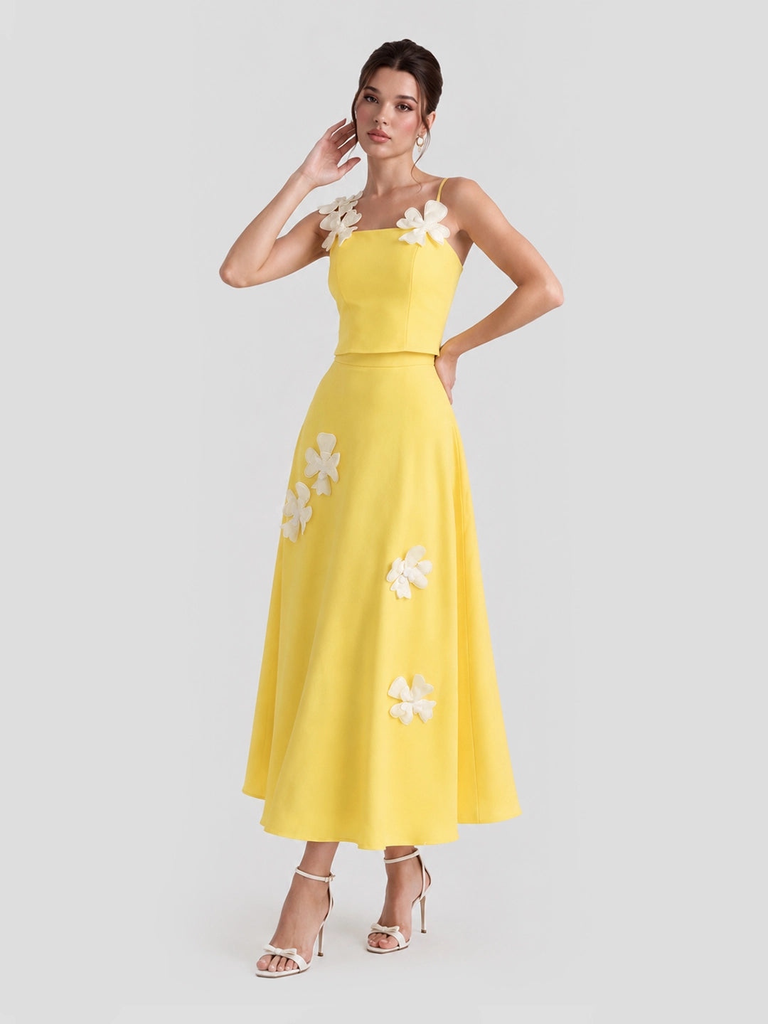 3D Floral Cami Top & Midi Skirt Set