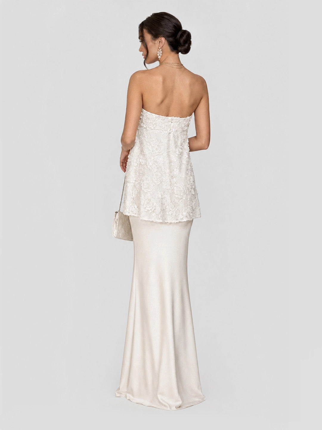 3D Floral Strapless Jacquard and Stain Two Piece Set