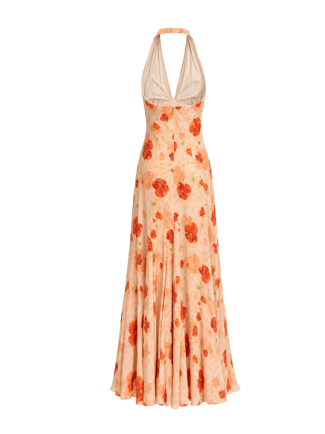 3D Flower Ruched Halterneck Maxi Dress